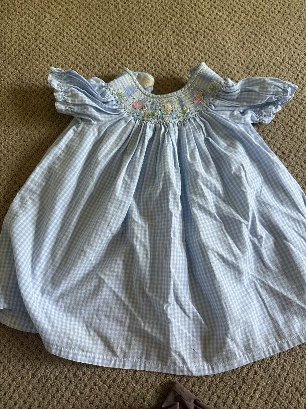 Rosalina Baby Blue Gingham Smocked Dress Flowers Butterflies 0–6M Vintage